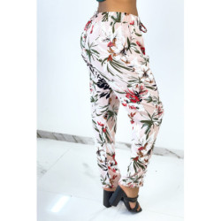 Pantalon rose cigarette fluide à magnifique fleurs colorées