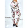 Pantalon rose cigarette fluide à magnifique fleurs colorées