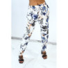 Pantalon blanc cigarette fluide à magnifique fleurs colorées