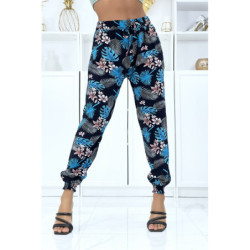 Pantalon à plumes bleu royal fluide élastique à la taille et aux chevilles