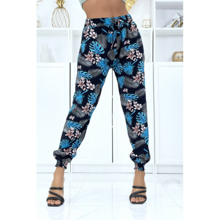 Pantalon à plumes bleu royal fluide élastique à la taille et aux chevilles