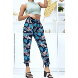 Pantalon à plumes bleu royal fluide élastique à la taille et aux chevilles