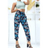 Pantalon à plumes bleu royal fluide élastique à la taille et aux chevilles