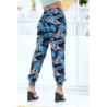 Pantalon à plumes bleu royal fluide élastique à la taille et aux chevilles