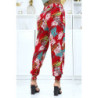 Pantalon feuillage rouge fluide élastique à la taille et aux chevilles