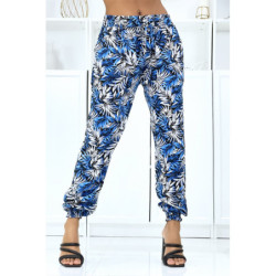 Pantalon feuillage royal fluide élastique à la taille et aux chevilles