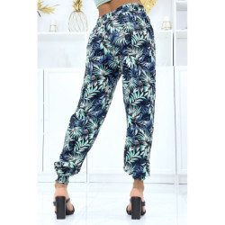 Pantalon feuillage vert fluide élastique à la taille et aux chevilles