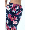 Pantalon marine à fleurs fluide élastique à la taille et aux chevilles