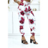 Pantalon blanc à fleurs fluide élastique à la taille et aux chevilles