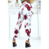 Pantalon blanc à fleurs fluide élastique à la taille et aux chevilles
