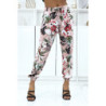 Pantalon rose à fleurs, fluide élastique à la taille et aux chevilles