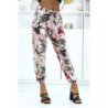 Pantalon rose à fleurs, fluide élastique à la taille et aux chevilles