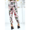 Pantalon rose à fleurs, fluide élastique à la taille et aux chevilles