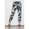 Pantalon noir à feuillage, fluide élastique à la taille et aux chevilles