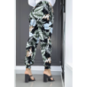Pantalon noir à feuillage, fluide élastique à la taille et aux chevilles