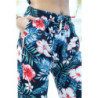 Pantalon noir à motif floral, fluide élastique à la taille et aux chevilles