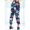 Pantalon marine à motif floral, fluide élastique à la taille et aux chevilles