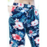 Pantalon marine à motif floral, fluide élastique à la taille et aux chevilles