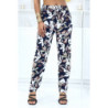 Pantalon marine à feuillage, fluide élastique à la taille