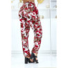 Pantalon rouge à feuillage, fluide élastique à la taille