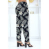 Pantalon noir à motif feuillage, fluide élastique à la taille