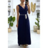 Longue robe croisé en marine avec ceinture en cordon