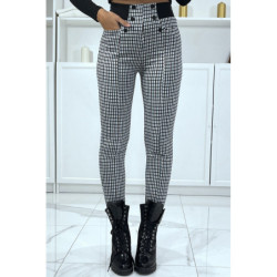 Pantalon canard motif carreaux avec poches boutons et élastique à la taille