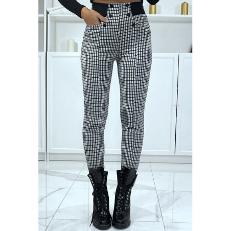 Pantalon canard motif carreaux avec poches boutons et élastique à la taille