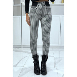 Pantalon vert motif carreaux avec poches boutons et élastique à la taille