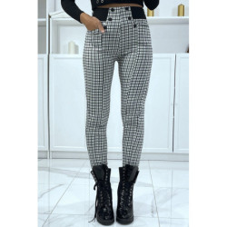 Pantalon vert motif carreaux avec poches boutons et élastique à la taille
