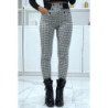 Pantalon vert motif carreaux avec poches boutons et élastique à la taille