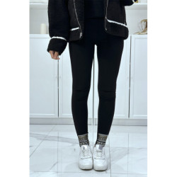 Pantalon slim noir à fausses poches et motif aztèque aux pieds