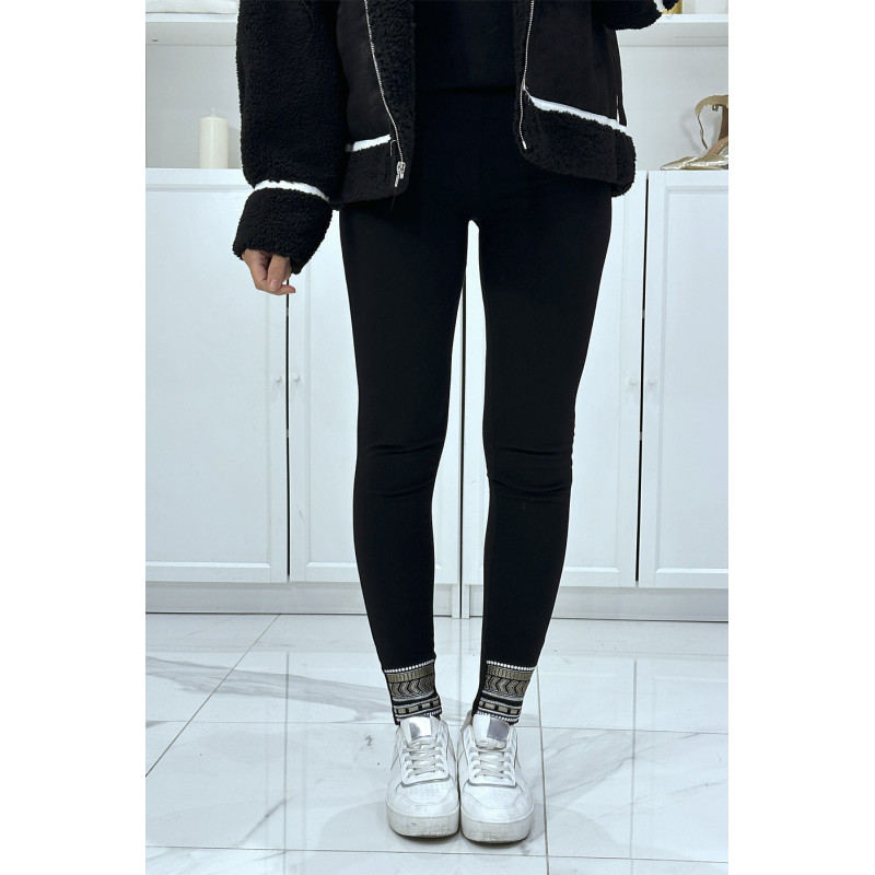 Pantalon slim noir à fausses poches et motif aztèque aux pieds