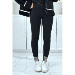 Pantalon slim noir à fausses poches et motif aztèque aux pieds