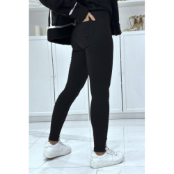 Pantalon slim noir à fausses poches et motif aztèque aux pieds