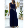 Longue robe croisé en marine avec ceinture en cordon