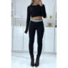 Pantalon slim noir à fausses poches et perles à la taille