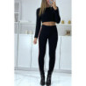 Pantalon slim noir à fausses poches et bandes sur les côtés