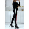 Pantalon slim noir à fausses poches et bandes sur les côtés