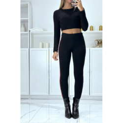 Pantalon slim noir à fausses poches et bandes sur les côtés