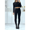 Pantalon slim noir à fausses poches et bandes sur les côtés