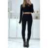 Pantalon slim noir à taille haute et bandes sur les côtés