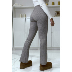 Pantalon camel motif carreaux patte d'eph