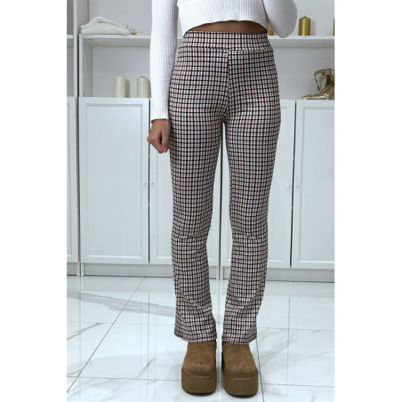 Pantalon beige motif carreaux patte d'eph