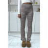 Pantalon beige motif carreaux patte d'eph