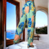 Pantalon palazzo vert imprimé tropical