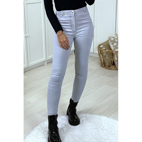 Jeans slim gris clair taille haute