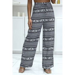 Pantalon palazzo noir et blanc à motif