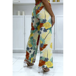 Pantalon palazzo fleuris vert motif fleure