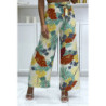 Pantalon palazzo fleuris vert motif fleure